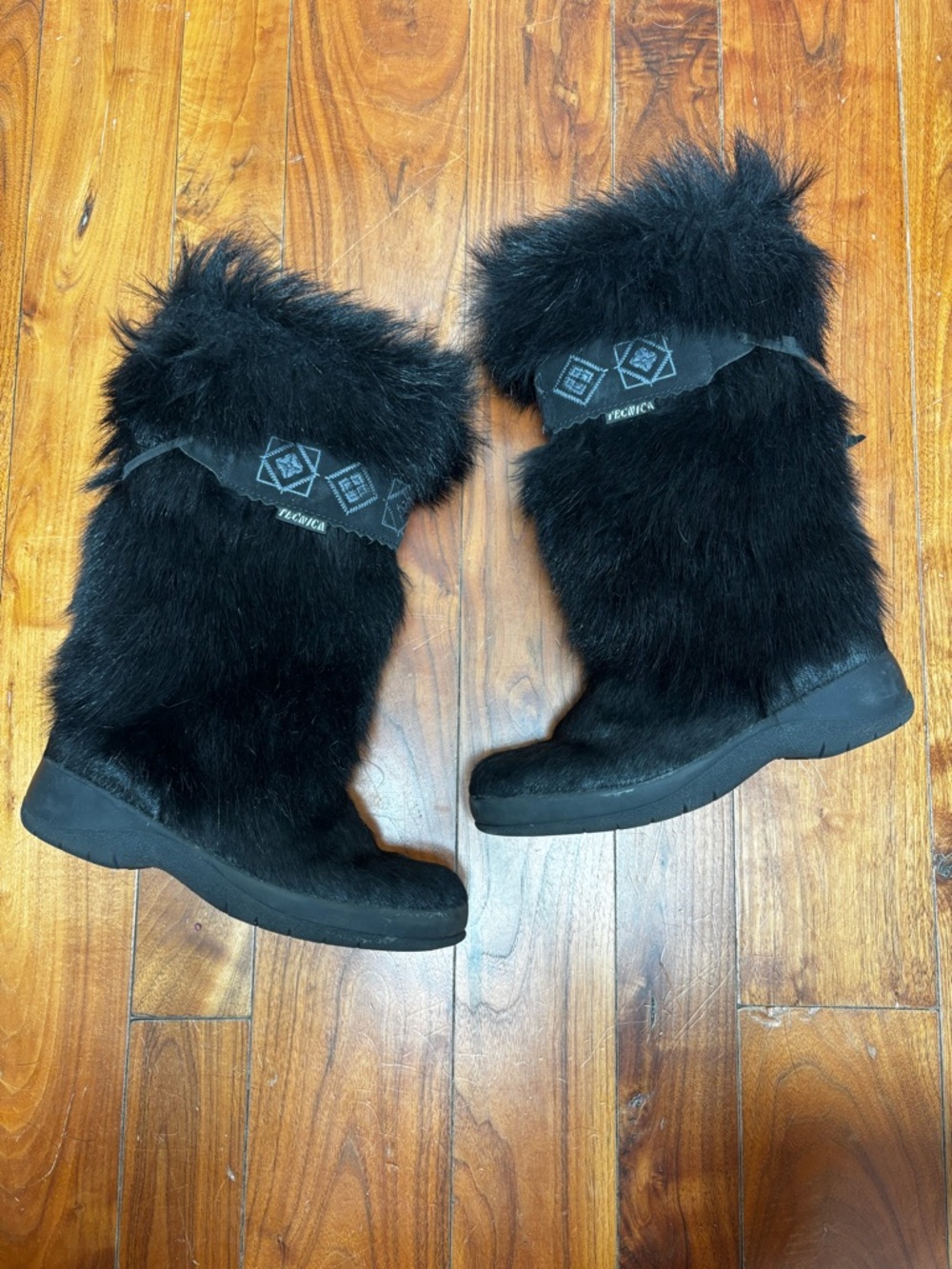 Vintage Tecnica Black Fur Après Ski Italian Winter Snow Boots 8